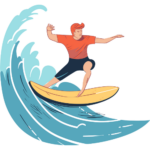 logo de hombre surfeando