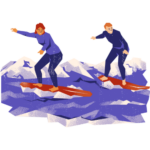 pareja surfeando una ola